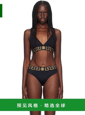 1h可退 香港直邮versace 范思哲 女士 黑色 Greca Border Triangl