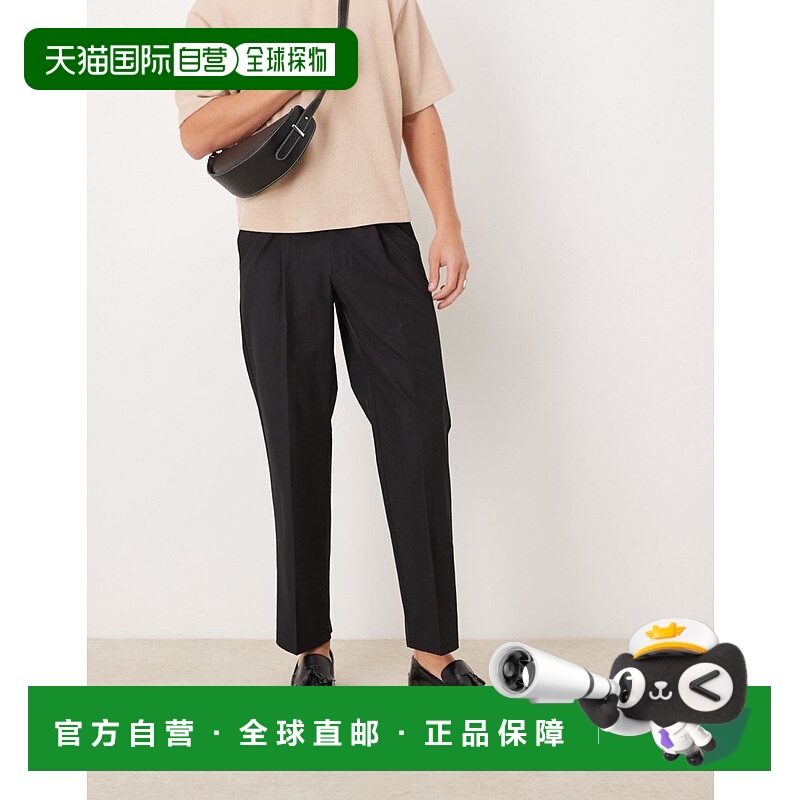 1h可退 香港直邮ASOS 男士 smart loop 设计直筒系扣裤子(黑色)