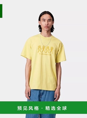 欧洲直邮Carhartt Wip 男士黄色棉短袖T恤针织印花棉质