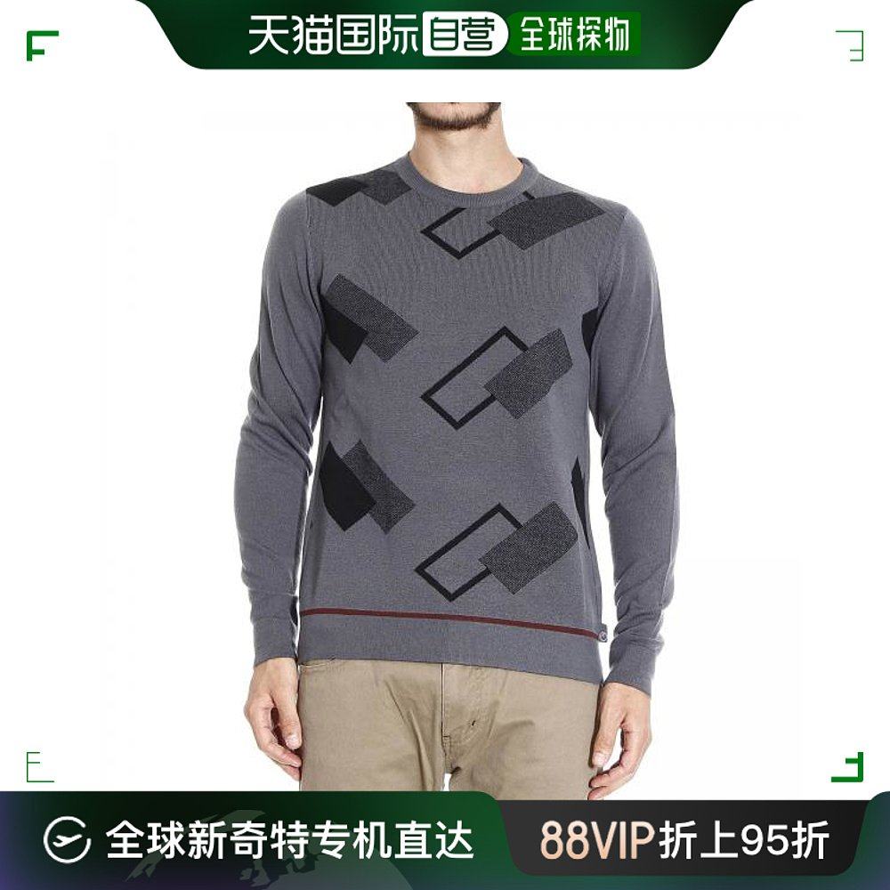 香港直邮armani collezioni 男士灰色羊毛印花圆领毛衣 scm30m-sc
