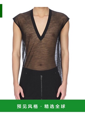 香港直邮Rick Owens 羊毛深V领短袖T恤 RU02E1230JWR