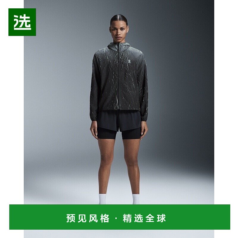 欧洲直邮On昂跑 Pace系列女士黑色/利马豆绿聚酯纤维防水可折外套
