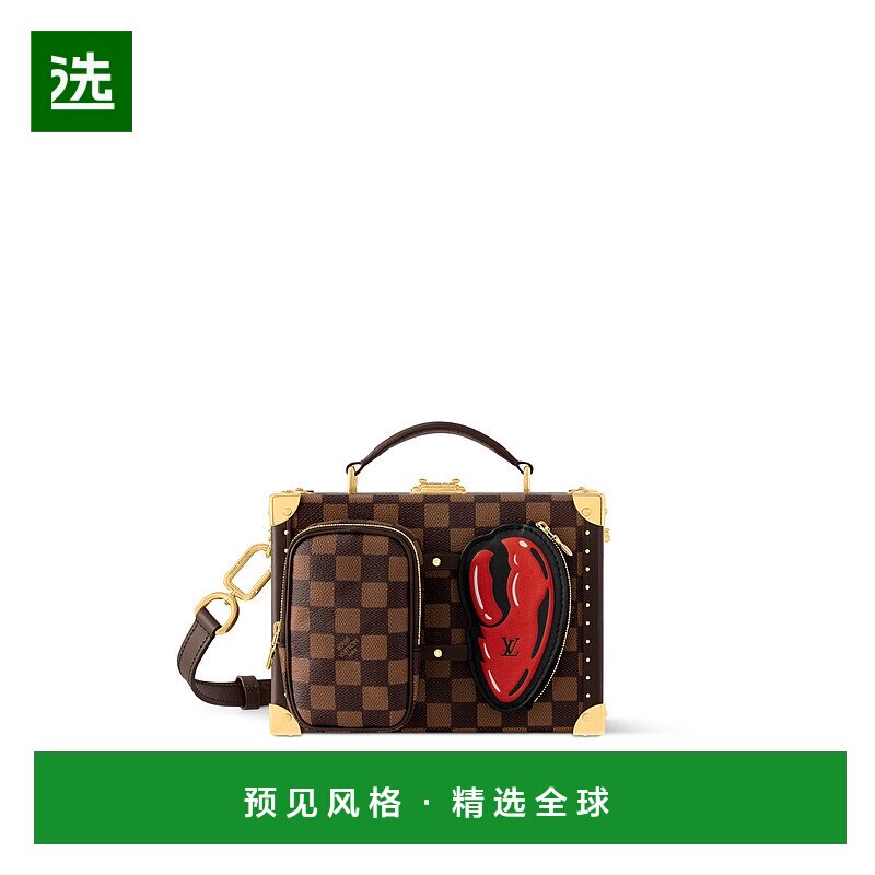 欧洲直邮LV路易威登 Damier棕色/红色帆布老花图案单肩包男女