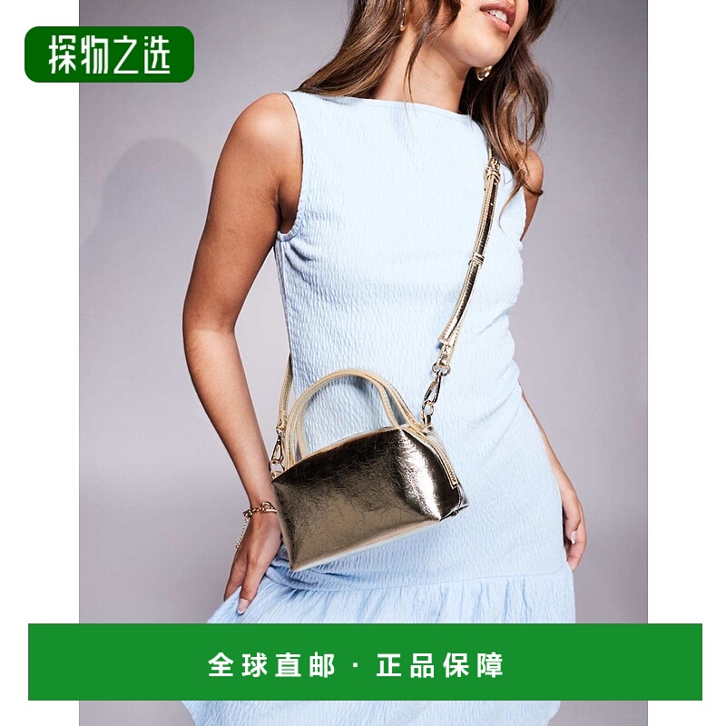 香港直邮ASOS 女士 grab 设计织纹迷你挎带金色手包