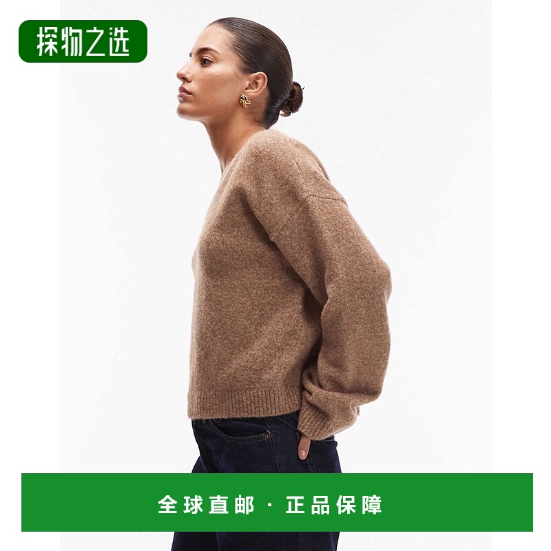 香港直邮ASOS 女士 设计针织宽袖羊毛咖啡色套头衫