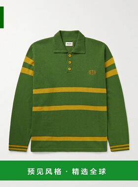 1h可退 香港直邮Bode 男士 Regis Logo刺绣条纹羊毛Polo毛衣 MRF2