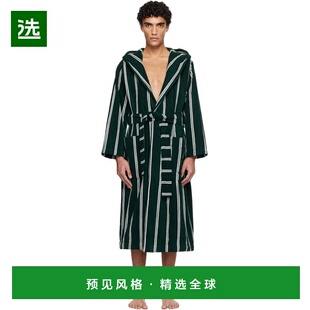 1h可退 香港直邮Tekla 男士 绿色 & 白色 Terry Hooded 浴袍 HBTH