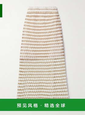 1h可退 香港直邮ZIMMERMANN 女士 Tallow 条纹钩花棉混纺中长半身