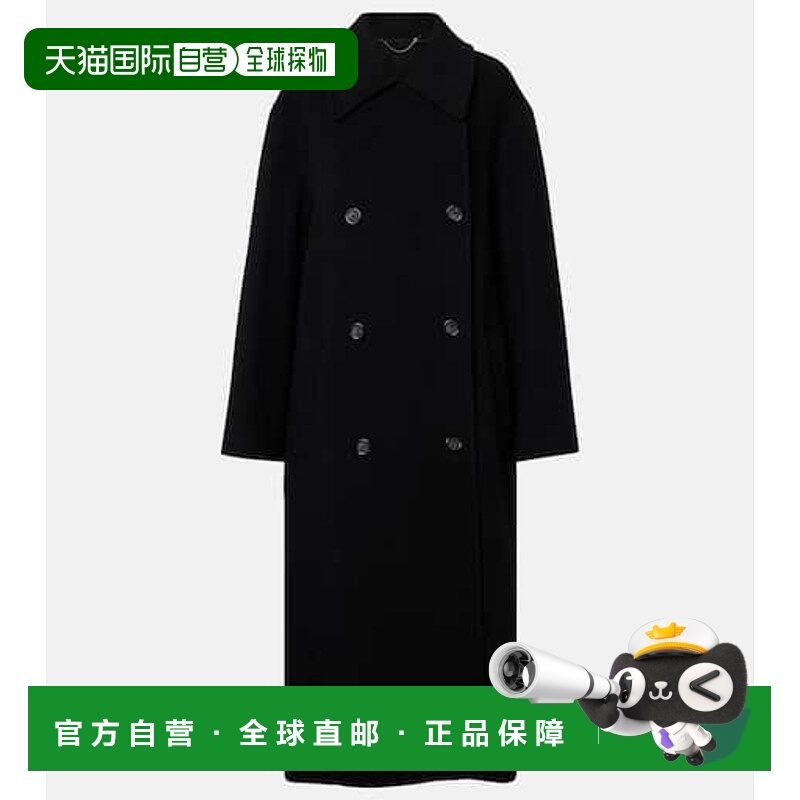 1h可退 香港直邮TOTÊME 女士 双排扣羊毛混纺大衣 black黑色 舒适