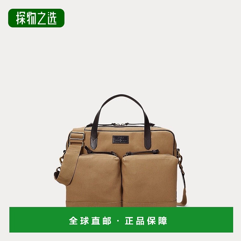 自营欧洲直邮RALPH LAUREN拉夫劳伦Polo带皮革饰边的帆布包