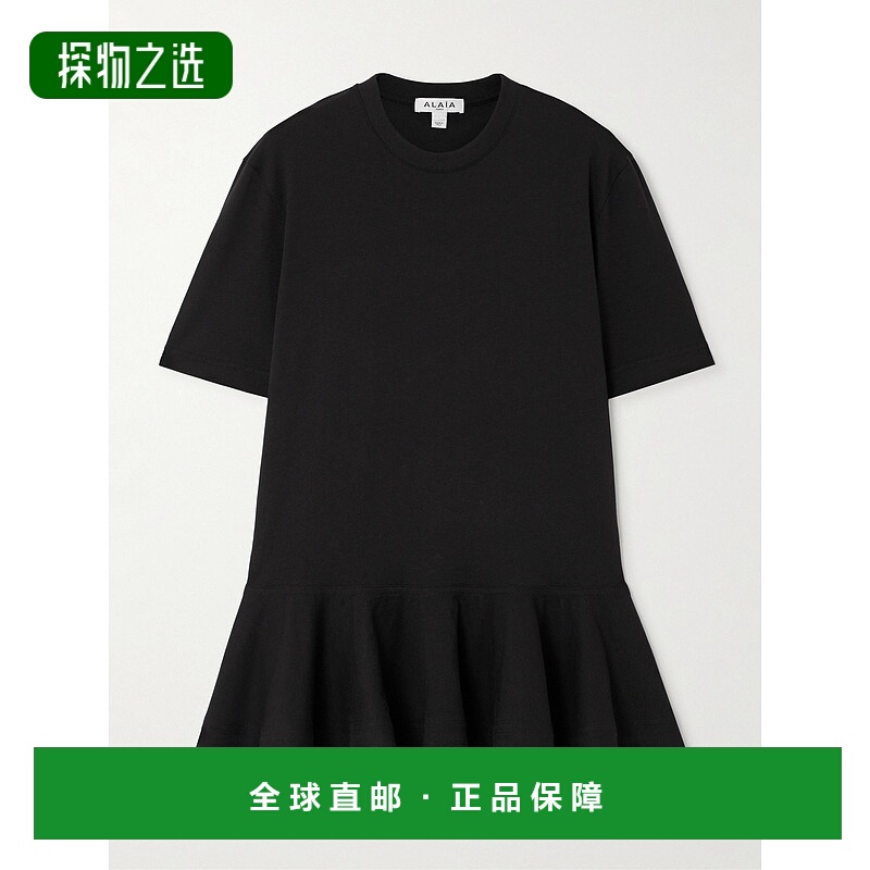 1h可退 香港直邮Alaïa 女士 宽松款府绸边棉针织收腰T恤 AA9I0003