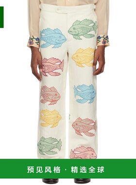 1h可退 香港直邮Bode 男士 灰白色 Piscine Appliqué 长裤 MRS24