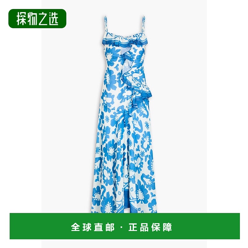 1h可退 香港直邮Sandro 女士 荷叶边印花粗纺梭织长款连衣裙 SFPR