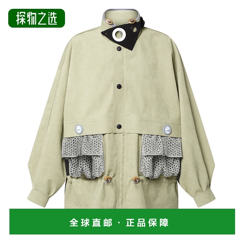 自营欧洲直邮LV路易威登 女士日本绿聚酯纤维撞色块拼接大衣