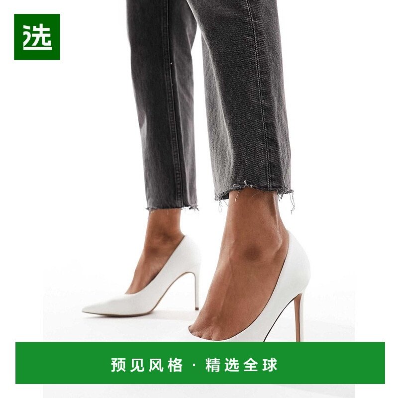 1h可退 香港直邮ASOS 女士 Paphos 设计尖头高跟绸缎浅口鞋(米白)