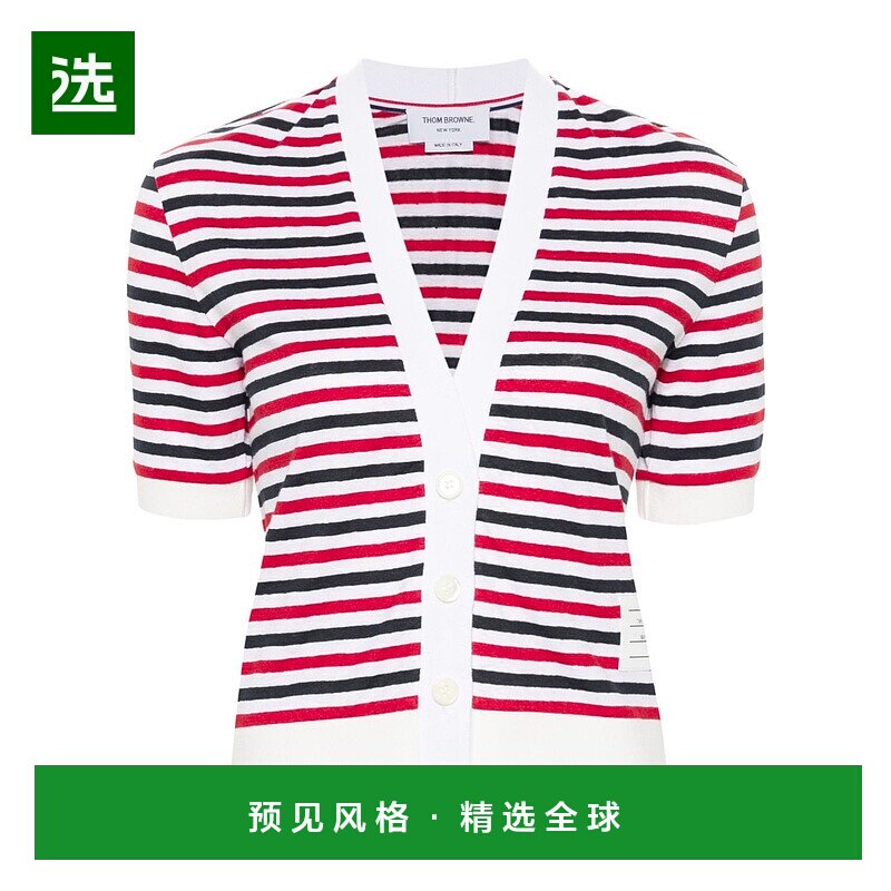 香港直邮Thom Browne 短袖亚麻条纹针织衫 FJT385AJ0200