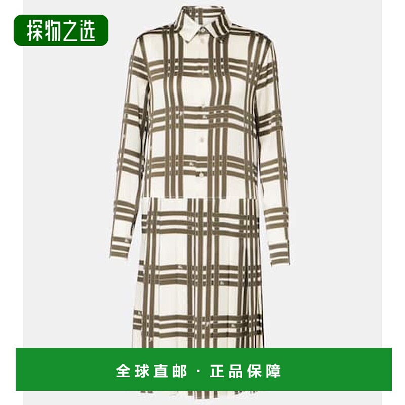 1h可退 香港直邮Burberry 巴宝莉 女士 缎带格纹真丝衬衫式连衣裙