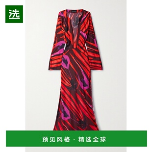 1h可退 香港直邮Louisa Ballou 女士 印花棉丝混纺双绉长罩衫裙 L