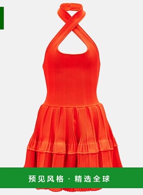 1h可退 香港直邮Alaïa 女士 罗纹针织挂脖迷你连衣裙 orange橙色