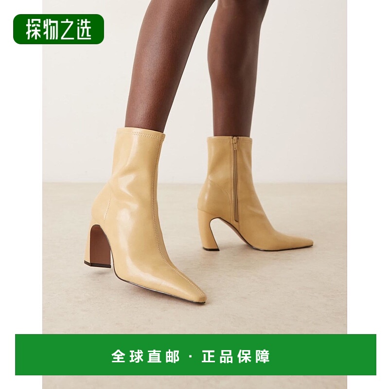 香港直邮ASOS 女士 Esme 设计骨色香蕉黄鞋跟短靴(buttermilk)