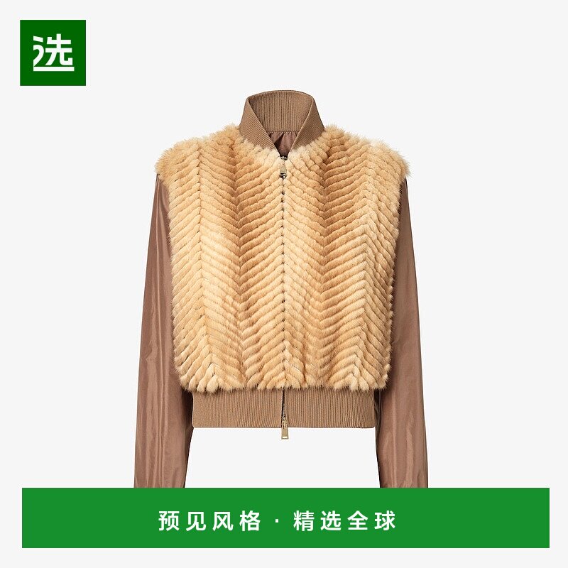 1h可退 欧洲直邮FENDI（2025 年产品）飞行员夹克 - 棕色貂皮和塔
