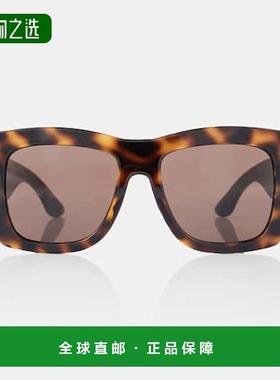 1h可退 香港直邮Gucci 古驰 女士 双G扣方框太阳眼镜 brown棕色