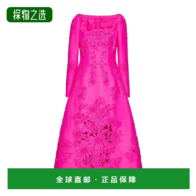 香港直邮Valentino 长袖图案刺绣中长连衣裙 1B0VA0S01CF