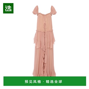 1h可退 香港直邮Chloe 丝绸薄纱长款褶皱连衣裙 CH26SRO08001