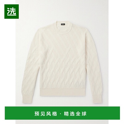 1h可退 香港直邮Zegna 杰尼亚 男士 Logo-Appliquéd 皮革边篮织