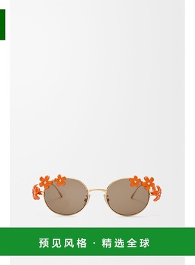 1h可退 欧洲直邮Loewe罗意威 女士橙色金属椭圆形太阳镜