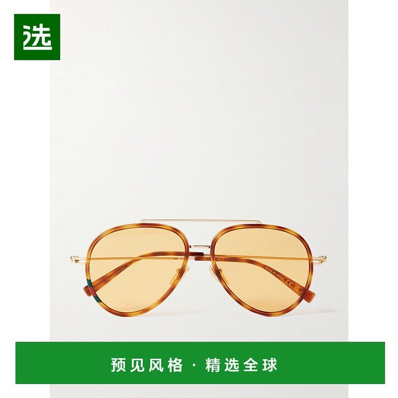 香港直邮Gucci 古驰 男士 HAVANA-GOLD-ORANGE INJECTION 太阳眼