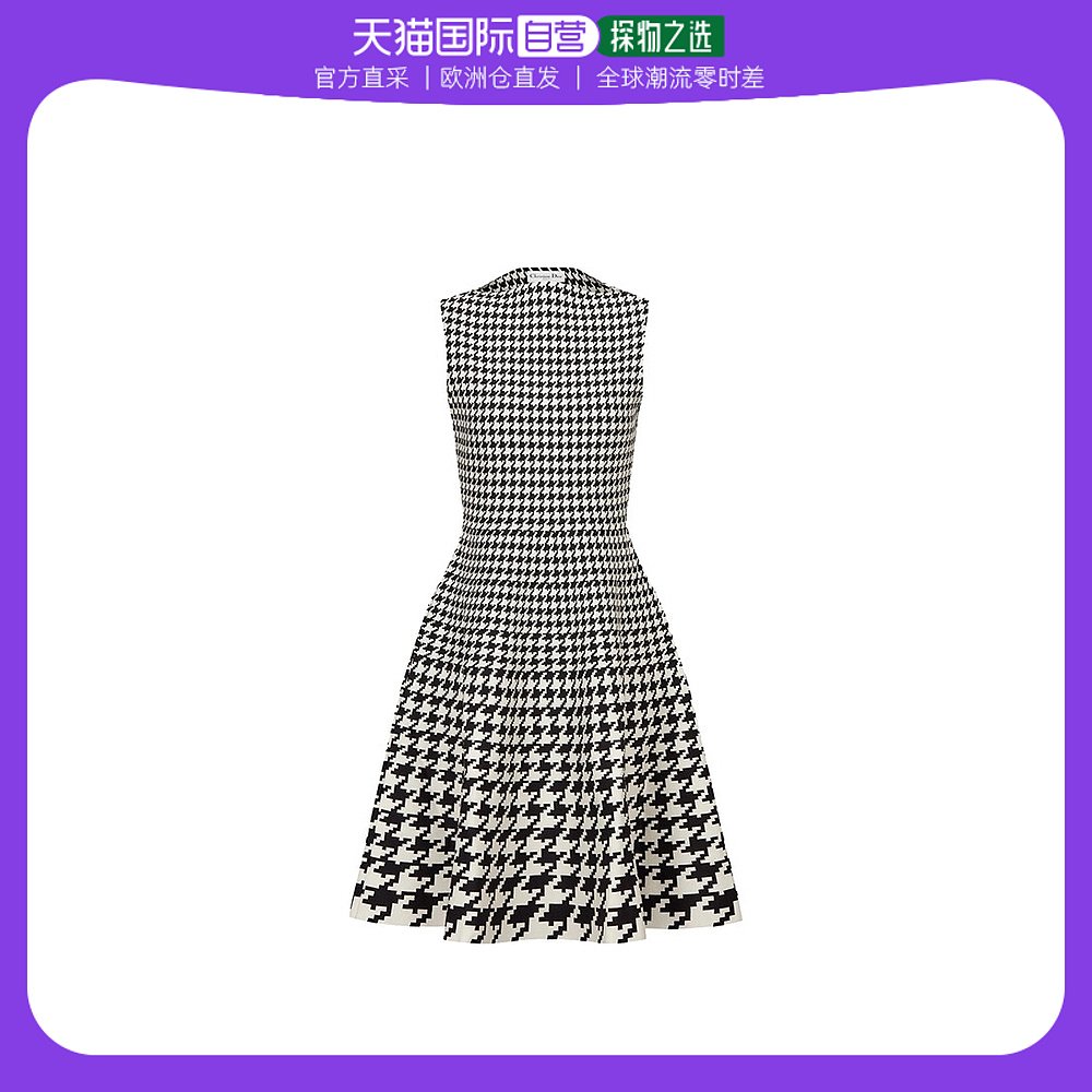 欧洲直邮DIOR/迪奥23新款 女黑白色棉质千鸟格纹图中款无袖连衣裙