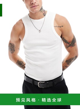 1h可退 香港直邮ASOS 男士 racer 设计基础款紧身罗纹背心(白色)