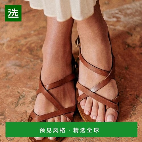 欧洲直邮Sezane 女士棕色牛皮凉鞋新款