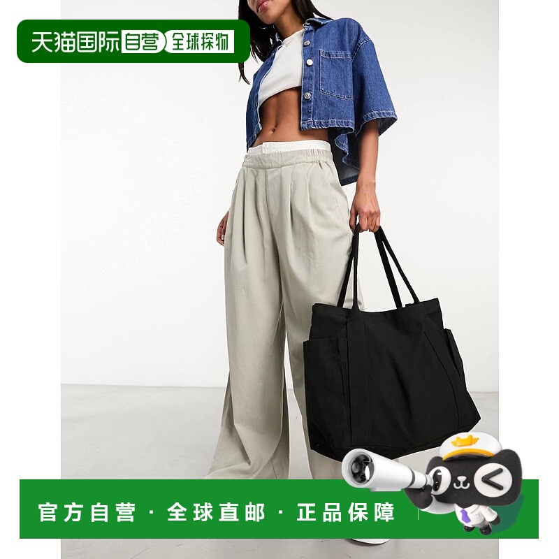 1h可退 香港直邮ASOS 女士 heavyweight 设计超大号帆布手提包(黑