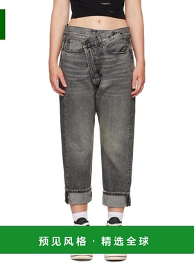 1h可退 【美国直邮】R13女士牛仔裤直筒徽标褪色做旧休闲时尚易搭