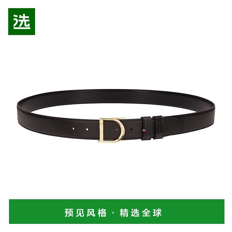 欧洲直邮S.T.Dupont法国都彭 D LOGO男士黑色牛皮/黄金双面腰腰带