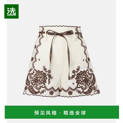 1h可退 香港直邮ZIMMERMANN 女士 Ascension 刺绣亚麻短裤