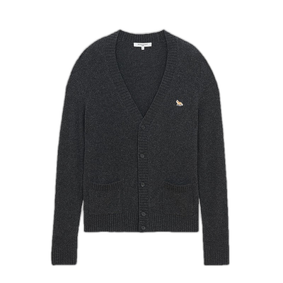 欧洲直邮MAISONKITSUNE男士深灰色羊毛饰有小狐狸刺绣贴片V领开衫