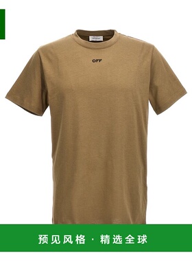 1h可退 香港直邮Off-white 男士 卡其色 Off Stitch T 恤 OMAA027