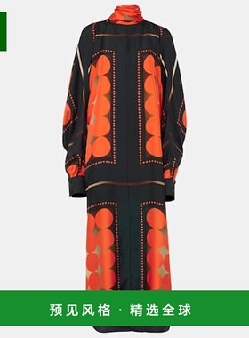 香港直邮KHAITE 女士 Lexi 印花缎面长款连衣裙 orange橙色 舒适