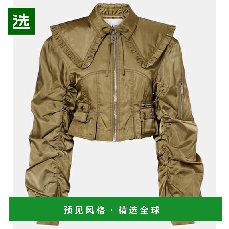 1h可退 香港直邮GANNI 甘尼 女士 短款褶皱短夹克 grey灰色 舒适,女装/女士精品,短外套,淘宝优惠券,粉丝福利购,淘宝优惠卷