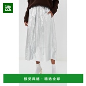 1h可退 银色金属感尼龙宽下摆女裙 Pull 香港直邮TIBI 女士