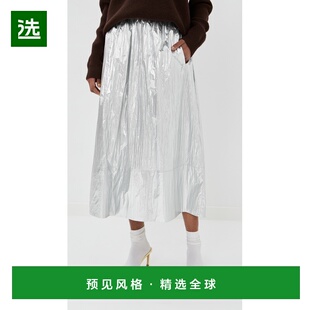1h可退 香港直邮TIBI 女士 Pull 银色金属感尼龙宽下摆女裙