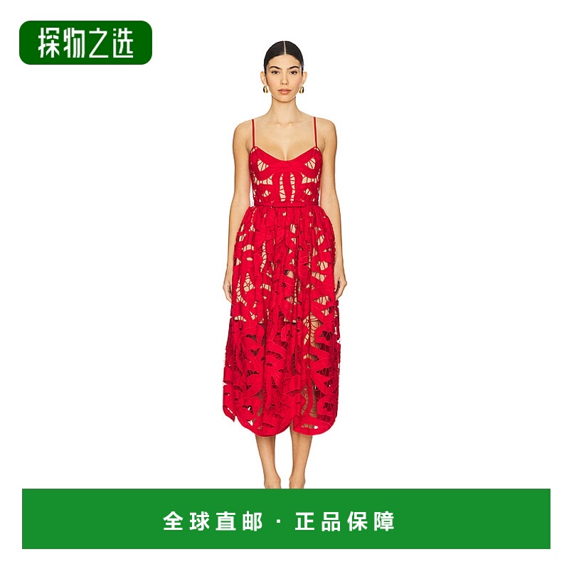 香港直邮Self-Portrait 女士 蝴蝶结刺绣中长连衣裙 PF25013MR