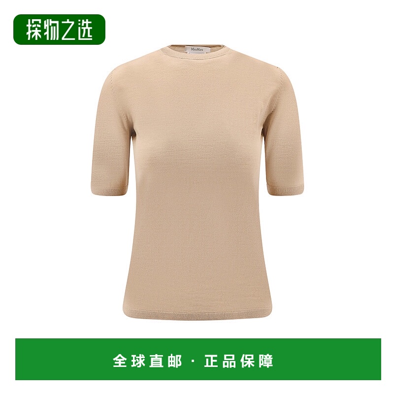 香港直邮MaxMara 麦斯玛拉 女士 'Gerico' 浅褐色圆领短袖羊毛毛