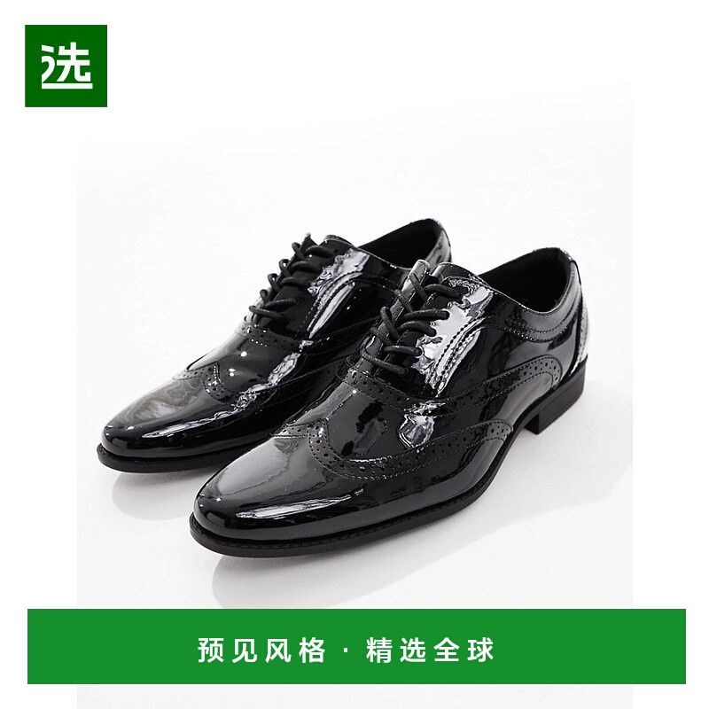 香港直邮ASOS 男士 设计绑带漆皮布洛克鞋(黑色)