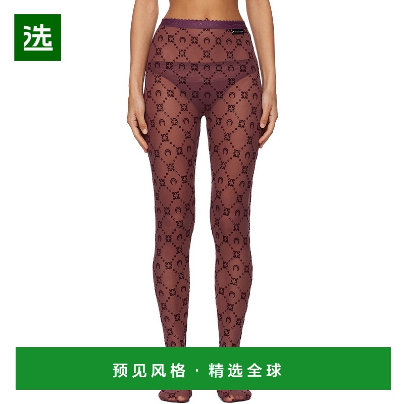 香港直邮Marine Serre 女士 酒红色 Moonogram Mesh Flock 连裤袜