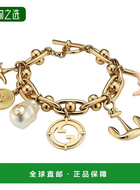 欧洲直邮Gucci古驰25新款 女士金色黄铜树脂珠饰品牌标志T型