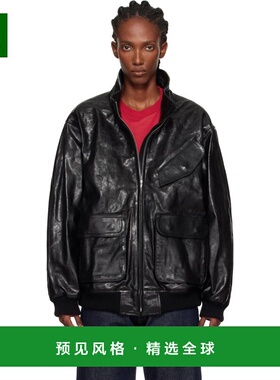 1h可退 香港直邮AURALEE 女士 黑色拉链皮革夹克 A25AB01WX立领